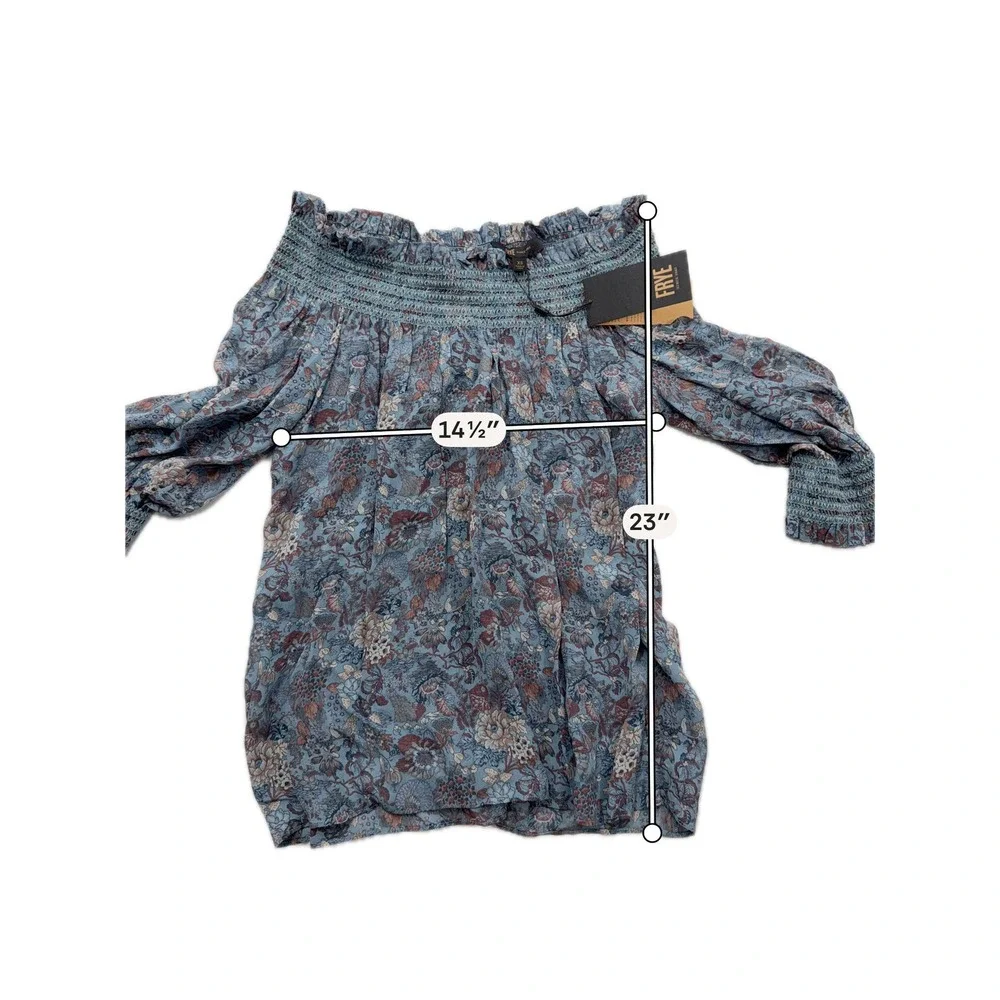 Frye Blouse Magdalena Smocked Floral Off Shoulder Blue Women XS NWT FWWF11848